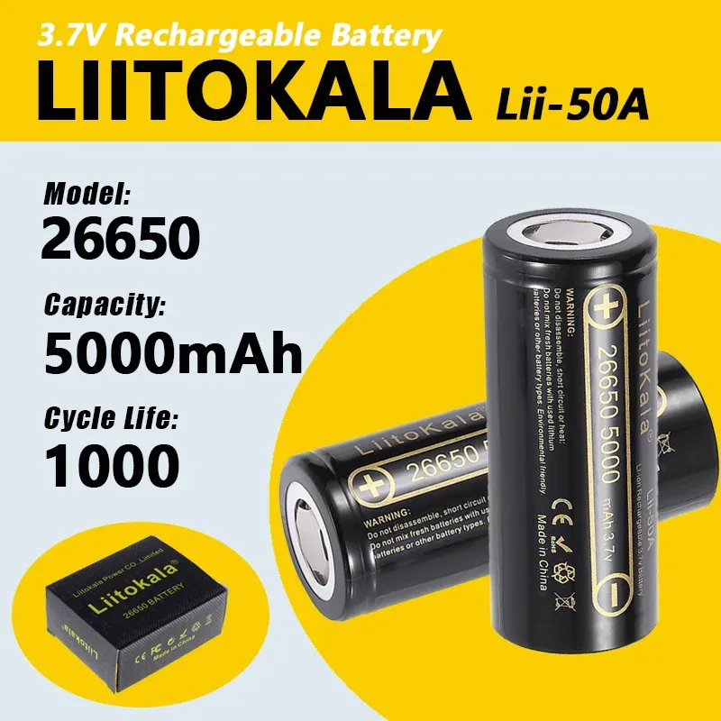 1–18 Stück LiitoKala lii-50A 26650 5000 mAh Lithium-Batterie 3,7 V 5000 mAh 26650-50A wiederaufladbare Batterie geeignet für Taschenlampe