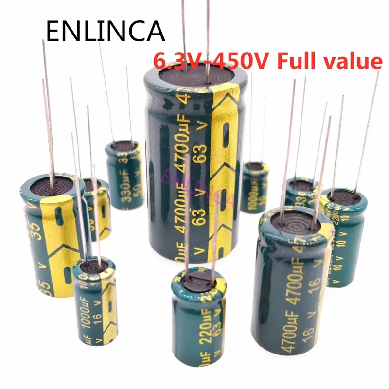 Hochfrequenz-Elektrolytkondensator 16 V 25 V 35 V 50 V 63 V 100 V 200 V 400 V 20 % 100 UF 220 UF 330 UF 470 UF 680 UF 1000 UF 2200 UF 3300 UF