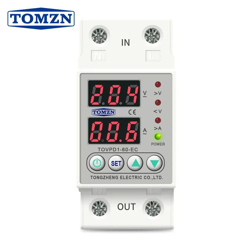 Din Schiene Dual Display Einstellbar Über Spannung Strom und Unter Spannung Schutz Gerät Protector Relais 40A 63A 220V 230V