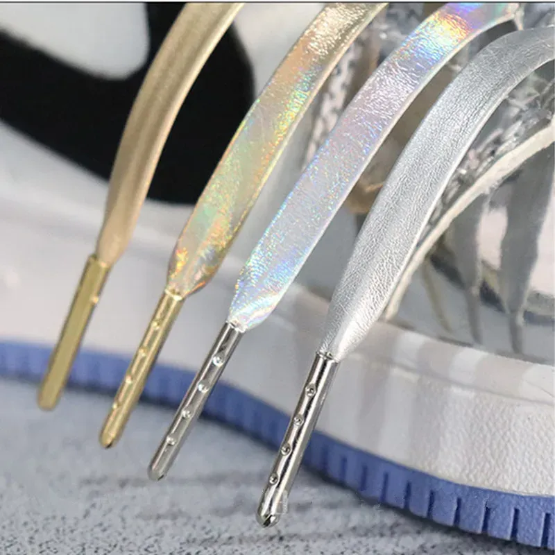 Kreative Mikrofaser Weiches Leder Laser Silber Gold Schnürsenkel 120/140/160 cm Damen Herren Sport Casual Basketball Schuhe Schnürsenkel
