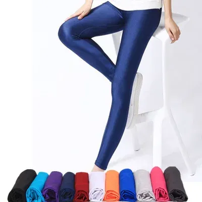 Frauen Glänzende Hose Leggings Heißer Verkauf Leggings Einfarbig Fluoreszierende Spandex Elastizität Casual Hosen Shinny Legging