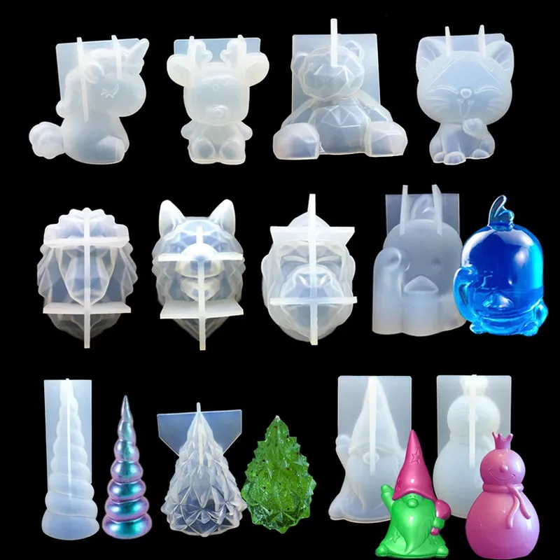 3D Bär Einhorn Horn Weihnachts-Hirsch Baum Katze Liebesherz Löwe Wolf Ente Silikon Zuckerform Fondant Kuchendekorationswerkzeuge