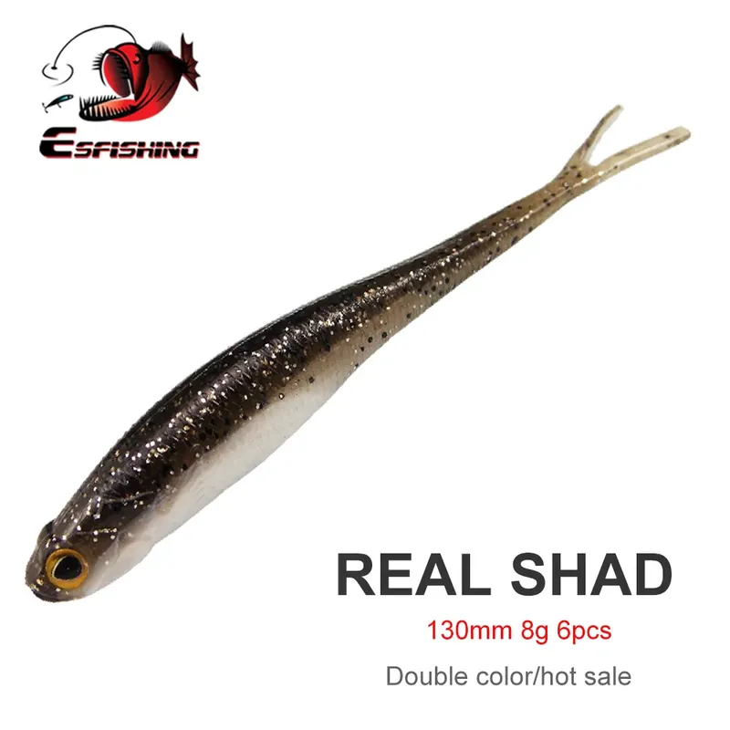 ESFISHING Angelköder Real Shad130mm Pesca isca Künstlicher Silikon-Weichköder Minnow Jigging Angelköder für Hechtforellen