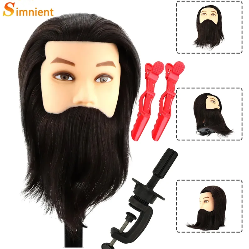 Simnient männlicher Schaufensterpuppenkopf mit 100 % echtem Menschenhaar zum Üben, Friseur, Kosmetik, Training, Puppenkopf für Haarstyling