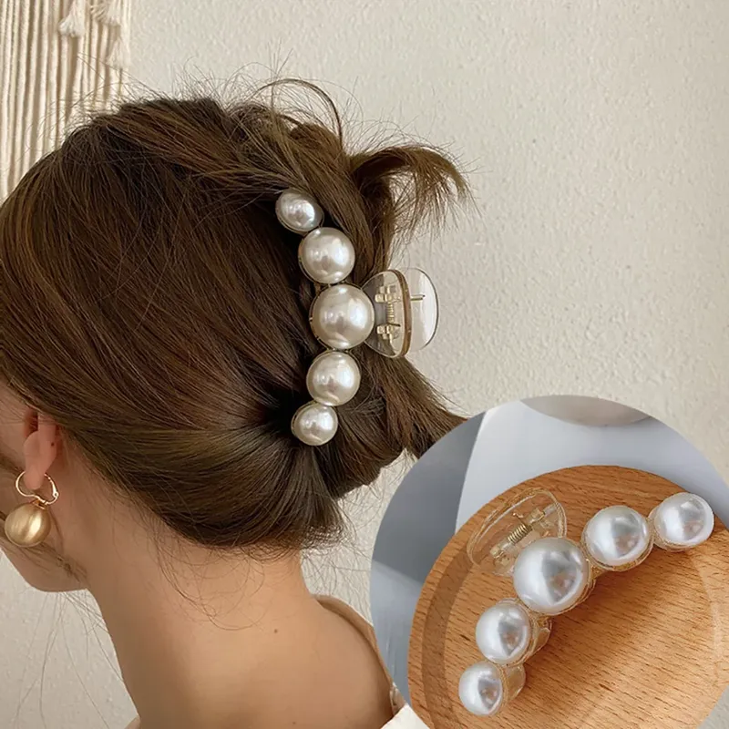 Koreanische Acryl Haar Krallen Perle Klaue Clips Für Frau Große Größe Haarspange Krabbe Für Mädchen Shark Clip Mode Haar Zubehör