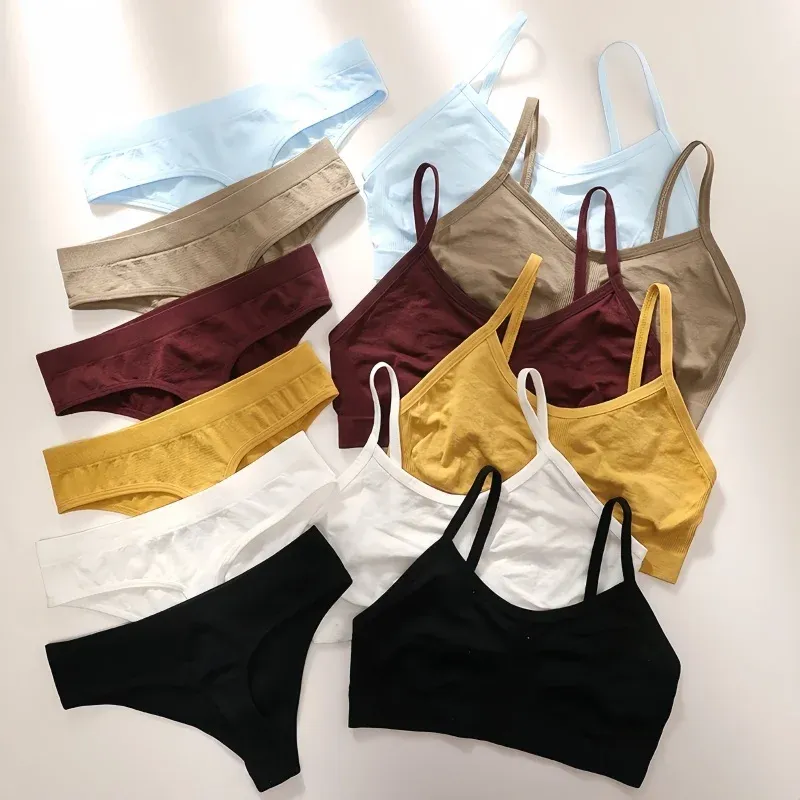 Frauen Nahtlose Bh Set Weiblichen Push-Up Unterwäsche Sexy Dessous Set Rippen Tops Ungefüttert Büstenhalter Stretchy Tank Crop Top