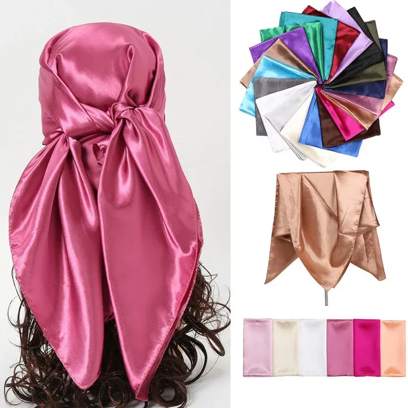 Luxus Marke Seide Schal Frauen Satin einfarbig Hijab Schals Muslimischen Pareo Bandana Weibliche Schal Wrap Stirnband Foulard 90*90 cm