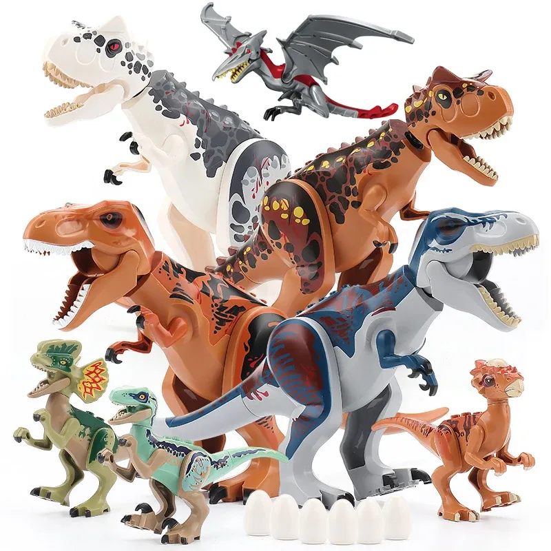 Jurassic Dino World Große Dinosaurier Figuren Ziegel Bausteine Velociraptor T-Rex Triceratops Indominus Rex Spielzeug Für Kinder