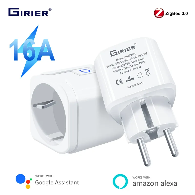 GIRIER ZigBee Smart Power Plug 16A Drahtlose Fernbedienung Energie Monitor Steckdose Unterstützt Home Assistant Alexa Hey Google