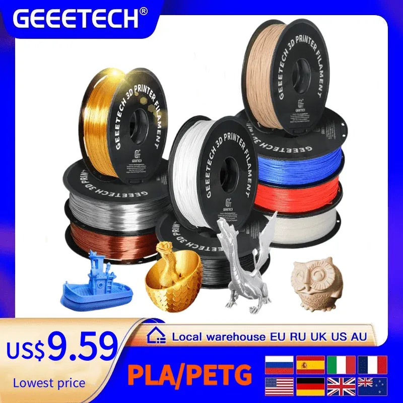 Geeetech 3D-Drucker Filament PLA PETG Kunststoff 1 kg 1,75 mm, kein Verknoten, 3D-Druck-Drahtmaterialien, schwarz, weiß, Vakuumverpackung
