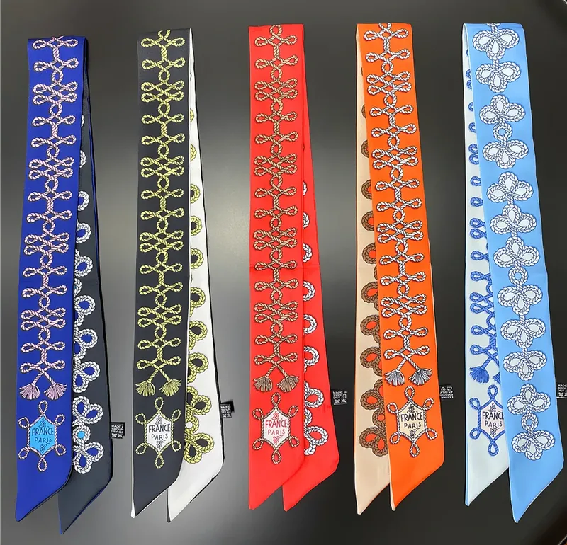 Sommer Schal mit Knotenmuster, 2024, Luxusmarke, Design, Damen, dünne Tasche, Schals, Haarband, Hals, Seidenschal für Damen, Foulard-Stirnband