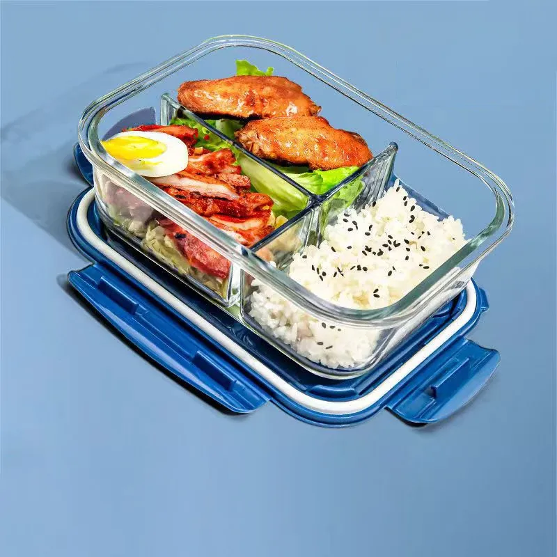 Lunchbox im neuen Stil aus Glas, 1050 ml, Mikrowelle, Bento-Box, Aufbewahrungsbox für Lebensmittel, Fach für Schule und Lebensmittel