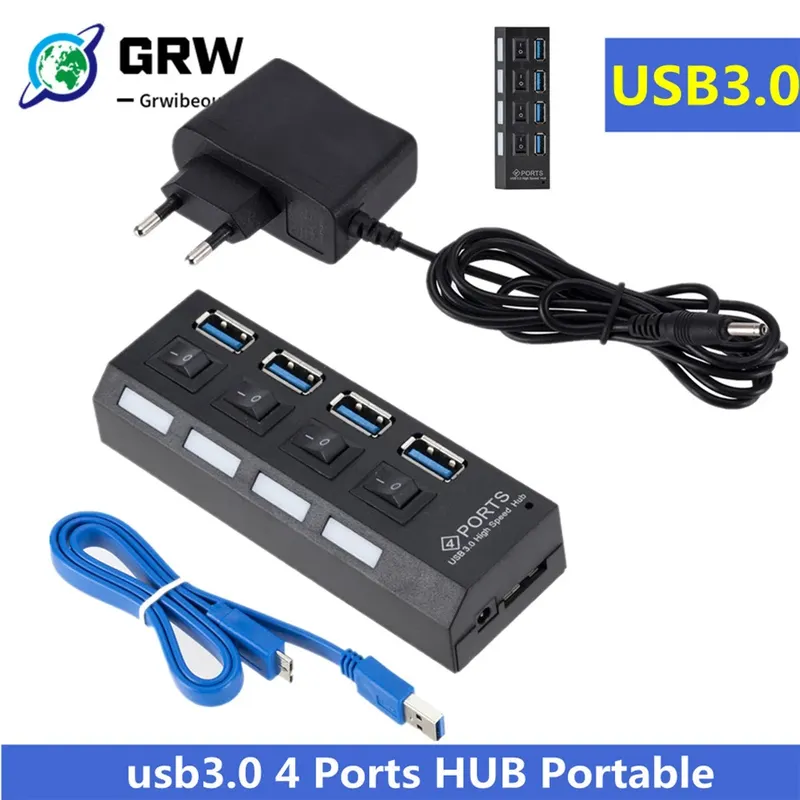 Mini-USB-HUB 3.0 Super Speed 5 Gbit/s USB 3.0 4 Ports HUB Tragbarer Micro-USB 3.0 HUB-Splitter mit externem Netzteil für PC Acc