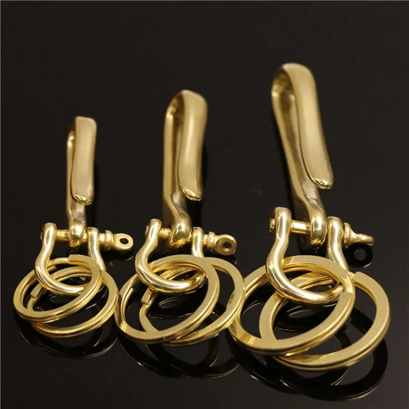 1 Stück Schlüsselanhänger aus massivem Messing, D-Ring-Schäkel, U-förmiger Haken, Schlüsselanhänger, Geldbörse, Kettenhaken, Gürtel, U-Haken mit D-Schäkel, geteilte Ringe