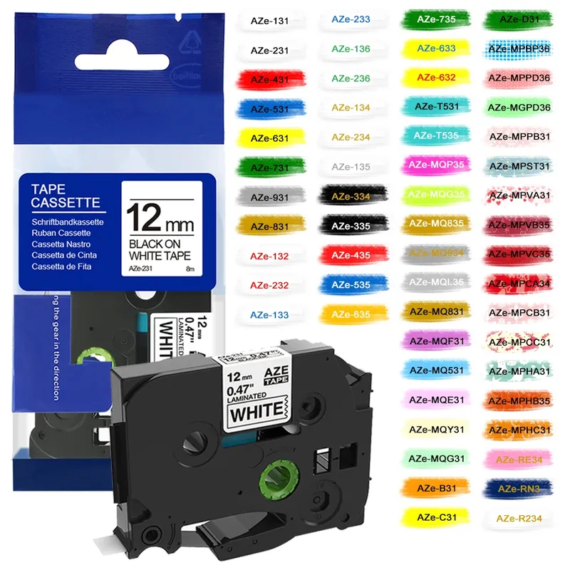 TZe231 TZe131 TZe631 Laminiertes Band 12 mm kompatibel für Brother Ptouch PTH110 PTD600 D200 PTP710BT E1000PRO Etikettendruckerband