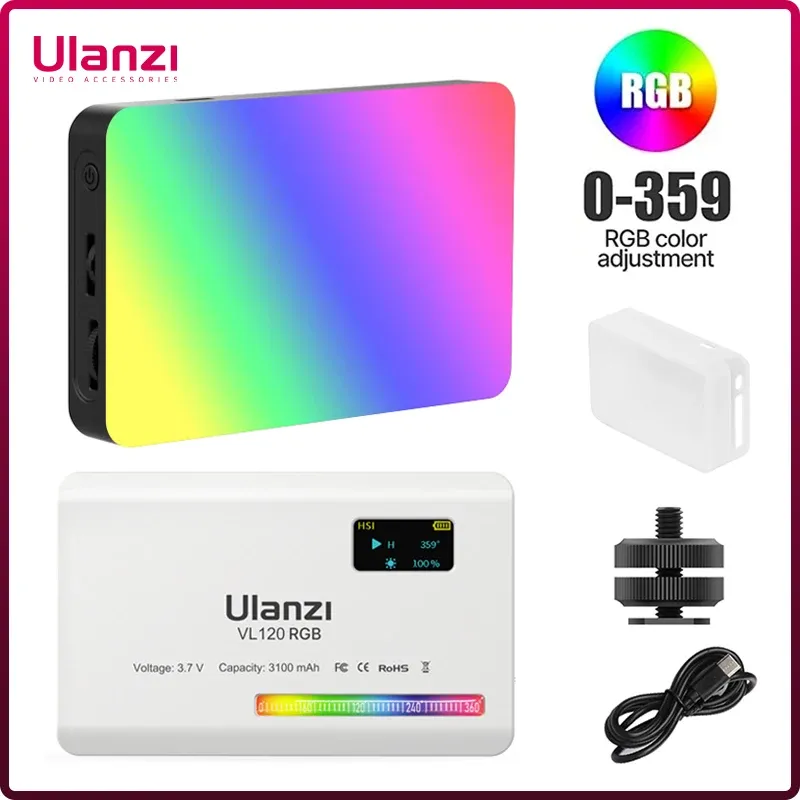 Ulanzi VL120 RGB-Kameralicht mit Diffusor 2500–9000 K CRI 95+ 3100 mAh LED-Videolichtpanel für Kamera-Telefon-Fotografie-Lichter
