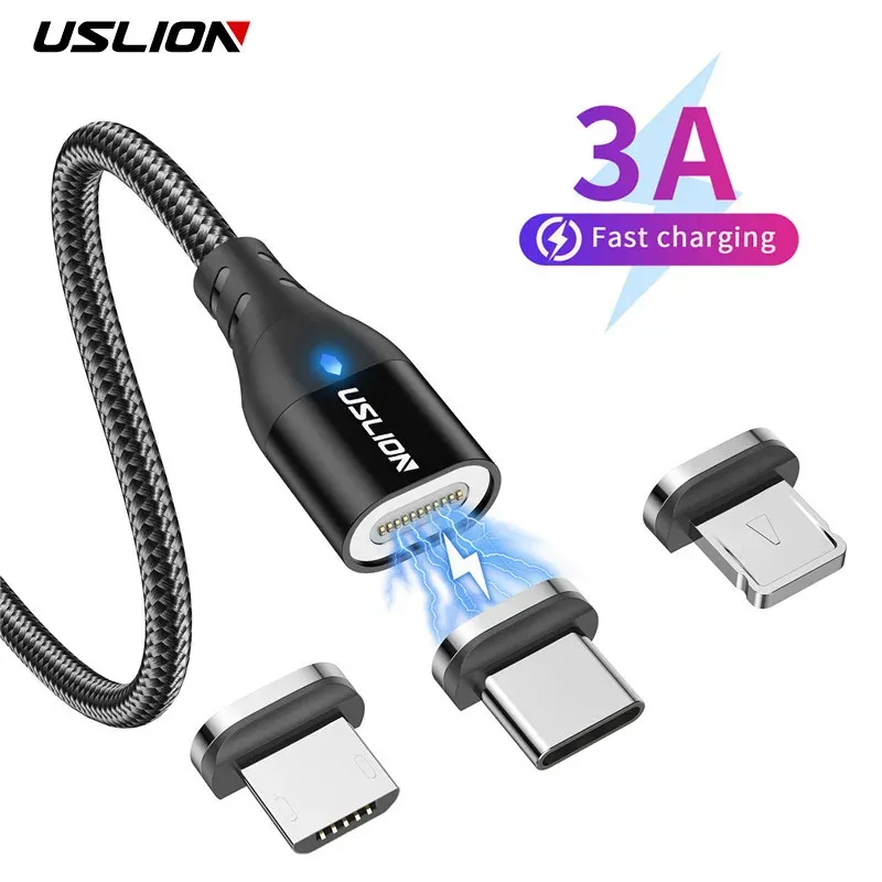 USLION Magnetisches Ladekabel, USB-Micro-Typ-C-Kabel, schnelles Aufladen für iPhone 12, magnetisches Datenladekabel, Telefon-Adapterkabel