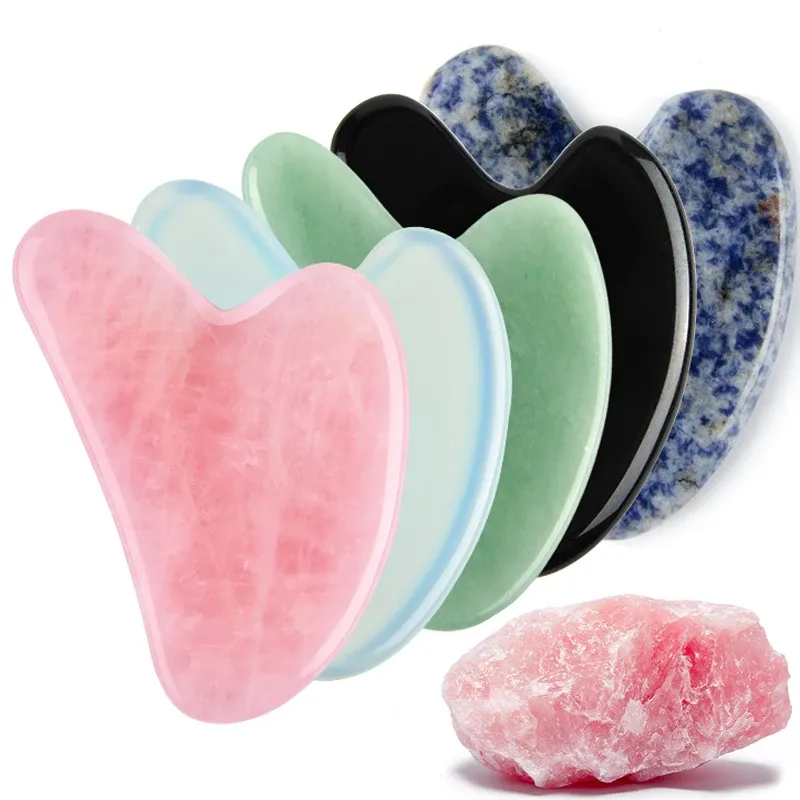 Naturstein Jade Gouache Schaber Rosenquarz Gesichts Gua Sha Werkzeuge Nackenmassagegerät für Facelifting Faltenentferner Schönheit Gesundheit