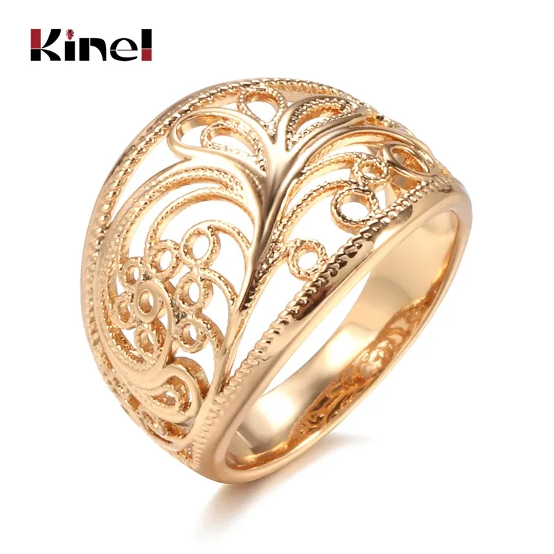 Kinel Heiße trendige einzigartige Damenringe 585er Roségold Hohlmuster Romantische Eheringe Ungewöhnlicher Modeschmuck Partygeschenk