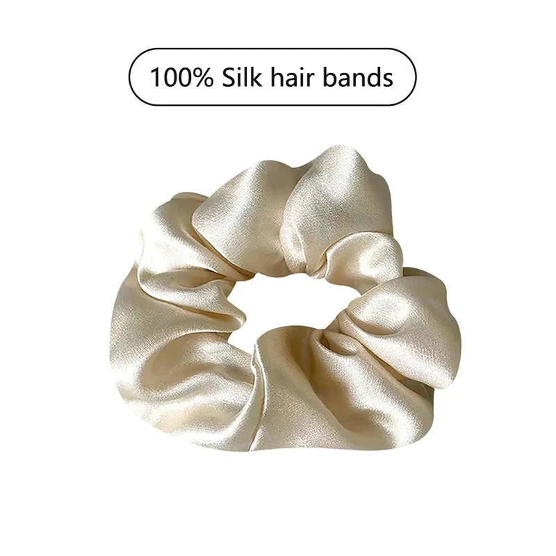100 % reine Maulbeerseide, große Haargummis, Gummibänder, Haargummis, Gummi-Gummibänder, einfache reine Farbe für Frauen und Mädchen, 19 Momme, 3,5 cm