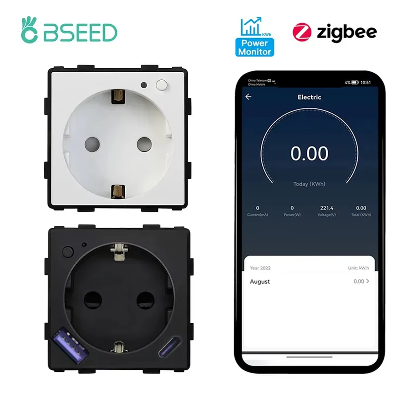 BSEED ZigBee Steckdose Funktion Teil Power Smart Power Monitor Meter Steckdosen Schlüssel Google Smart Life App Alexa Steckdose EU Standa