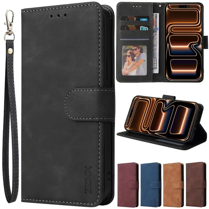 Brieftasche hautfreundlich mit Kartensteckplatz Halterung magnetische Flip Case für Apple iPhone Air 17 Pro Max 16e 15 Plus 14 13 12 11 XR Abdeckung