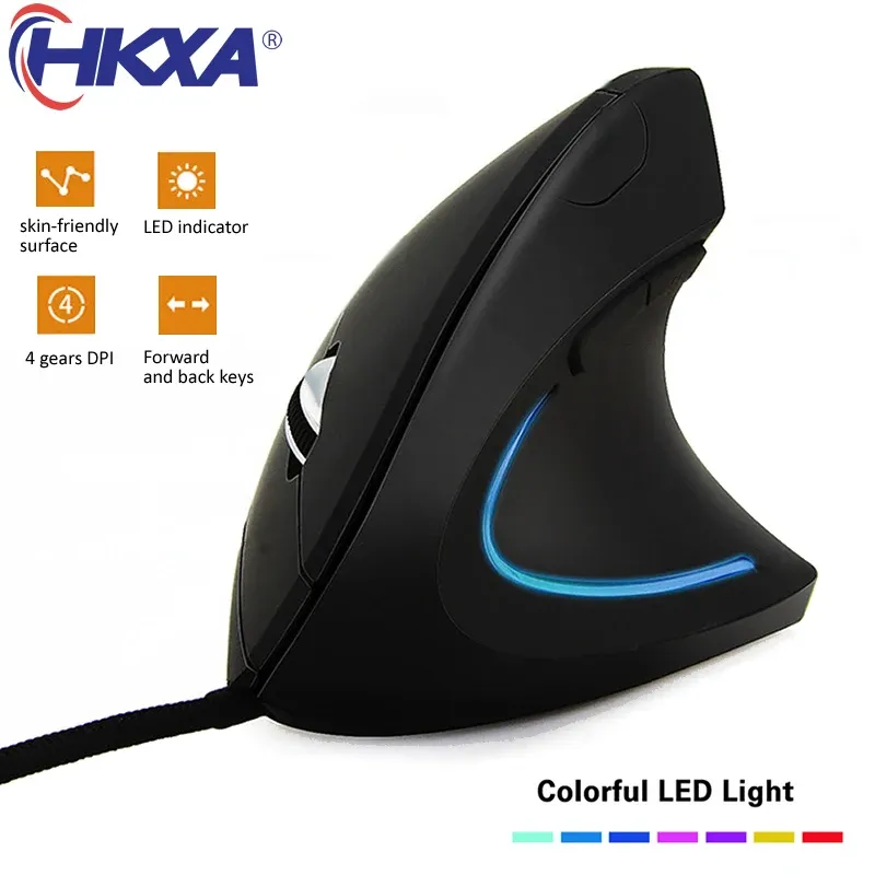 Kabelgebundene vertikale RGB-Maus für die rechte Hand, ergonomische Gaming-Maus, 800 1200 1600, 3200 DPI, USB, optisches Handgelenk, gesunde Mause für PC-Computer