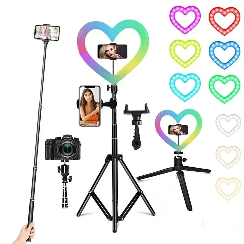 10 Zoll RGB Herz LED Selfie Ring Licht Dimmbare Vedio Ring Lampe Foto Fotografische Beleuchtung Stativ Für Telefon Make-Up Live Volg
