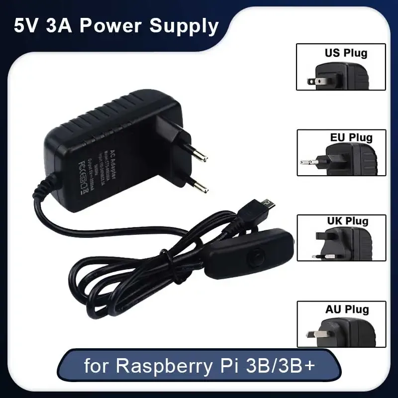 5V 3A Raspberry Pi 3 Modell B+ Netzteil Micro-USB-Anschluss Netzteil AC-Schalter EU UK AU US-Stecker Ladegerät für Raspberry Pi 3B