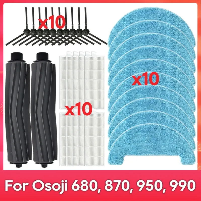 Passend für ( Osoji 680, 870, 950, 990 ) Ersatzteile für Saugroboter: Haupt- und Seitenbürsten, HEPA-Filter, Reinigungstuch.