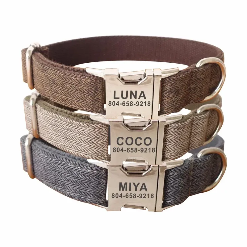 Personalisiertes Hundehalsband, individuelle Haustierhalsbänder, kostenlose Gravur, Ausweis, Namensschild, Haustierzubehör, dicker Anzug, Faser-Welpenhalsband, Leine