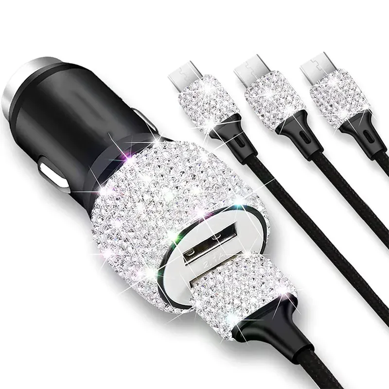 Dual USB Autoladegerät Bling Bling Handgefertigte Strasssteine Kristall Autodekorationen zum schnellen Laden von Autodekorationen für iPhone/Samsung