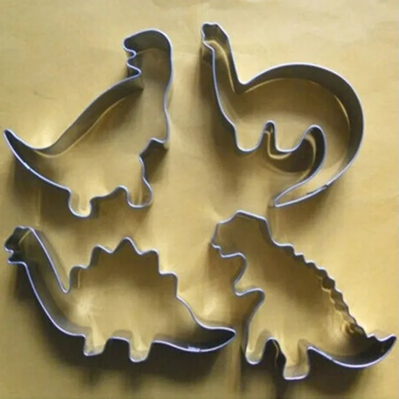 4PCS/Set Silver Stainless Steel Dinosaur Tier Fondant Cake Cookie Biscuit Cutter Dekorieren Form Gebäck Backen Werkzeuge