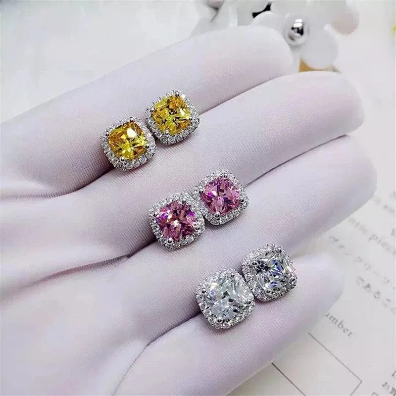 CAOSHI Luxus frauen Stud Ohrringe für Party Dazzling Rosa/Weiß/Gelb Zirkonia Zubehör Exquisite Design Schmuck Chic geschenk