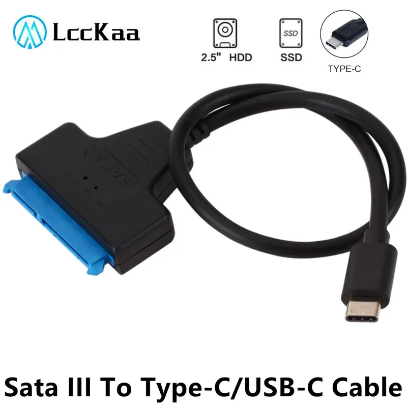 LccKaa Sata 3 auf Typ-C-Kabel, USB 3.1 USB C auf SATA-Adapter, bis zu 6 Gbit/s, unterstützt 2,5 Zoll SSD HDD Festplatte, 22-poliges SATA-Kabel