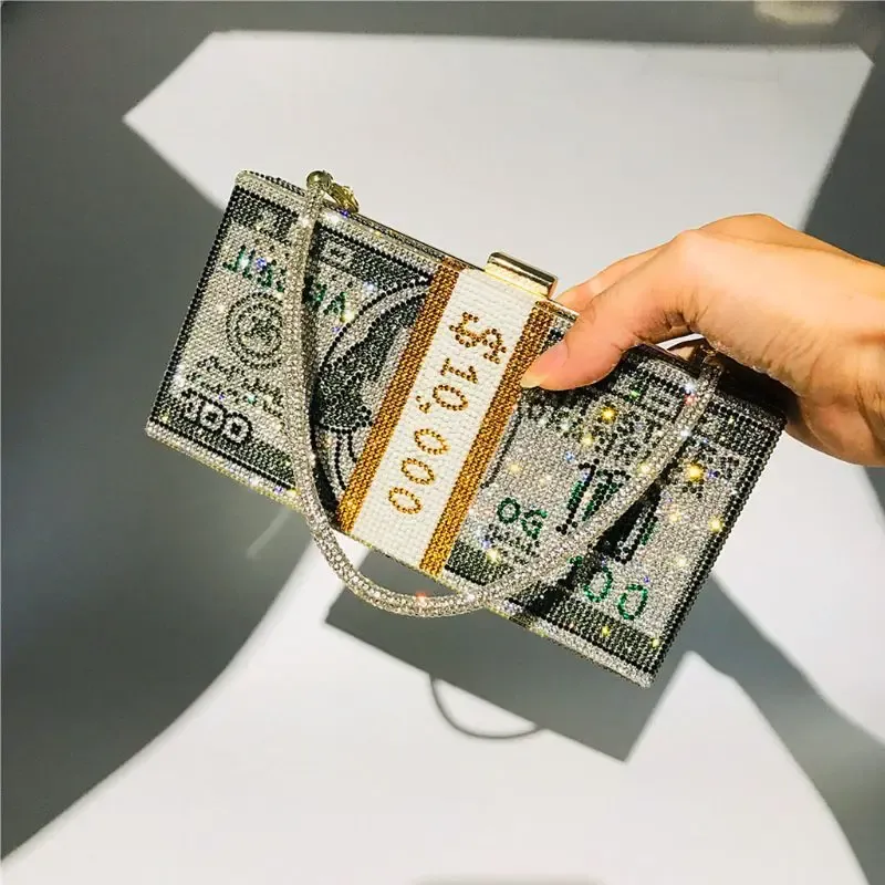 Luxus Geld Clutch Strass Geldbörse 10000 Dollar Stapel Bargeld Abend Handtaschen Schulter Hochzeit Abendessen Tasche 8 Farbe Brieftasche