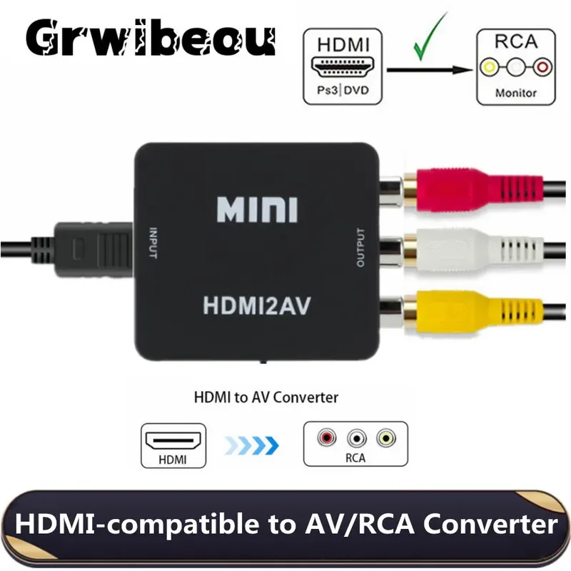 Grwibeou 1080P HDMI-kompatibel zu RCA Konverter AV/CVSB L/R Video Box HD 1920*1080 HDMI2AV Unterstützung NTSC PAL Ausgang HDMI Zu AV