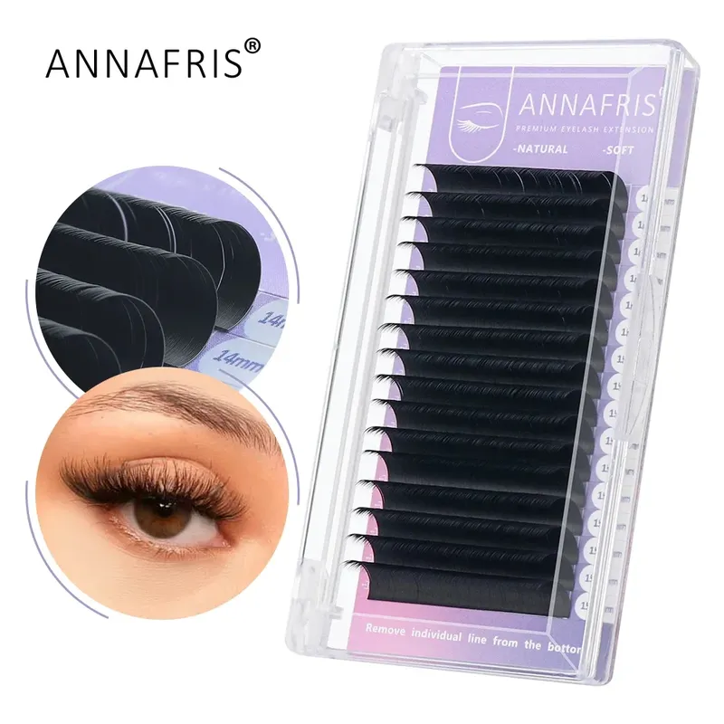 ANNAFRIS 16 Reihen/Tablett Mattschwarz C D DD Curl Einzelwimpernverlängerung Premium Faux Mink Classic Lash Natürliche weiche falsche Wimpern