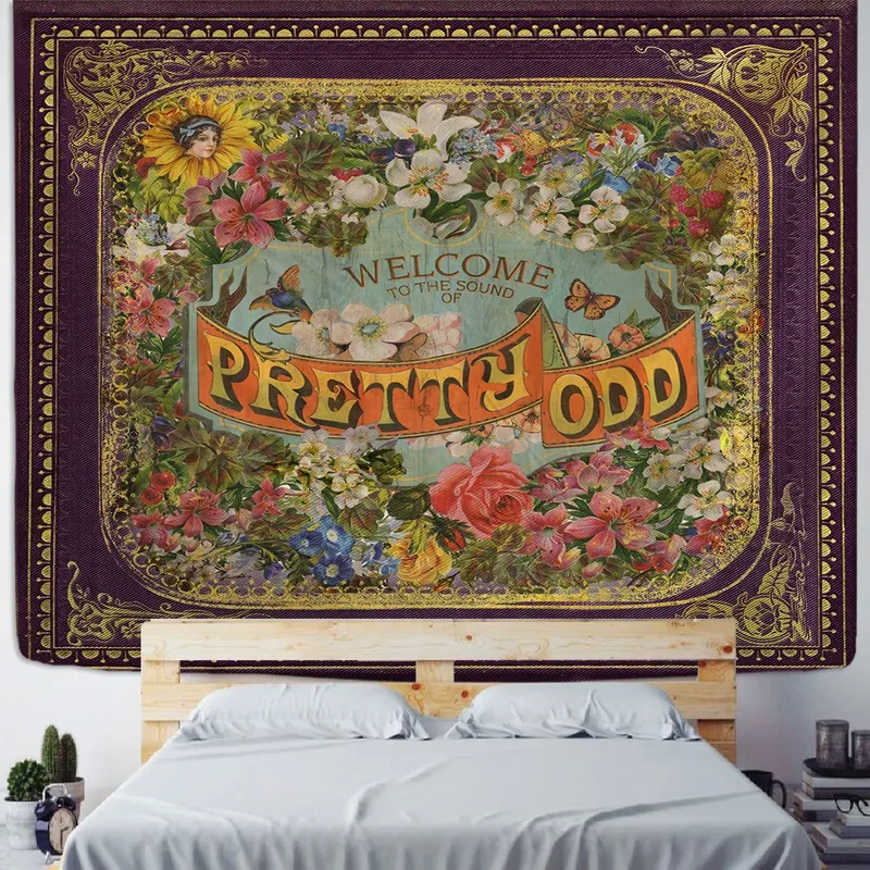 Wandteppich mit Retro-Illustration, Wandbehang, böhmischer Stil, Hippie-Tapiz-Kunst, Ästhetik, Wohnzimmer, Heimdekoration