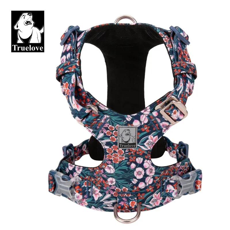 Truelove Hundegeschirr, neues modisches Design-Geschirr für kleine und große Hunde, Baumwolle, Blumenmuster, mehrere Größen, verstellbar, reflektierend TLH6283