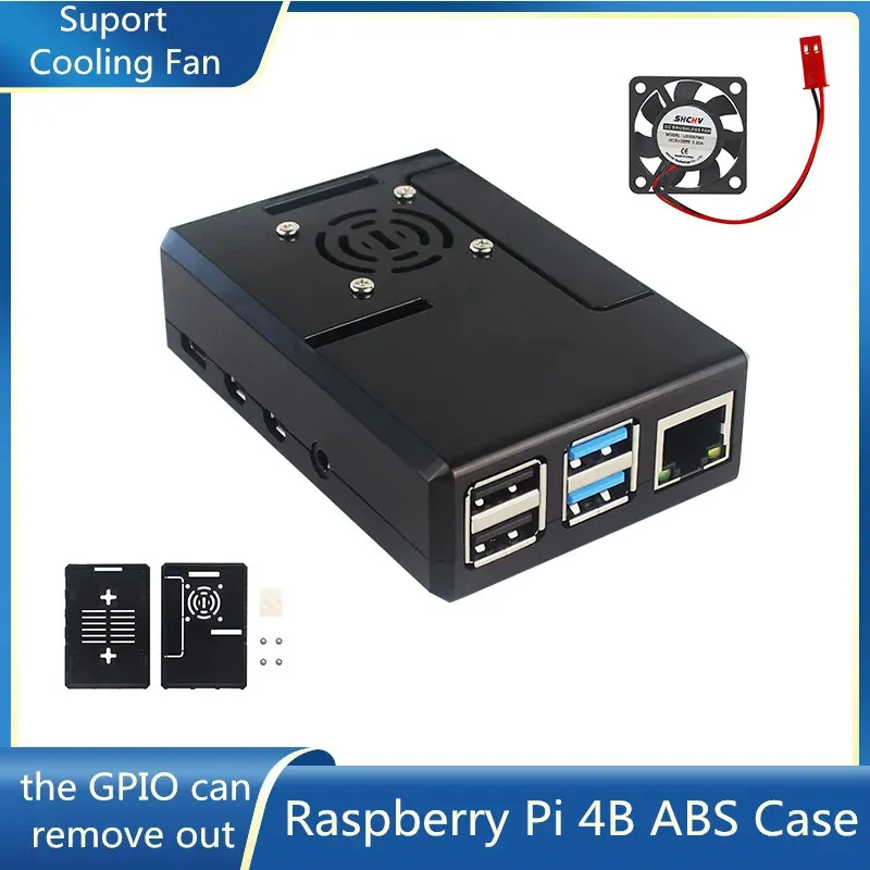 ABS Fall für Raspberry Pi 4 Modell B Schwarz Transparent Kunststoff Shell Abnehmbare GPIO Abdeckung mit Lüfter für Raspberry pi 4