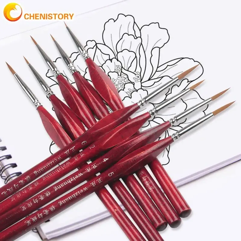 CHENISTORY 6 Teile/satz Malen Nach Zahlen Pinsel Extra Feine Detail Pinsel Künstler Miniatur Modell Maker Werkzeug Set Für Ölfarbe