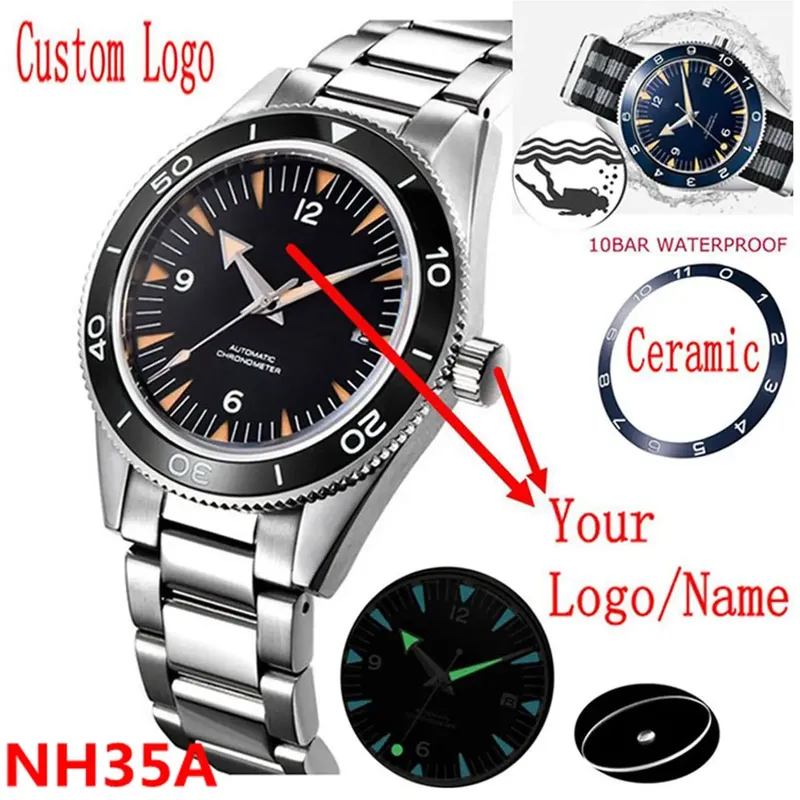 Benutzerdefinierte Logo NH35 Bewegung Uhr 10bars Herren 41mm Saphir Keramik Lünette Männliche Mechanische Uhr Taucher Sport Automatische Armbanduhr