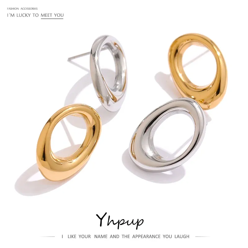 Yhpup Edelstahl Runde Hohl Ohrstecker Minimalistischen Metall Wasserdicht Ungewöhnliche Ohrringe Schmuck Bijoux Femme Geschenk Neue