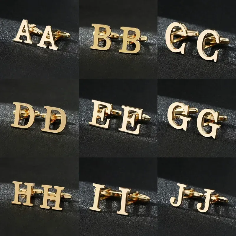 Hochwertige goldfarbene englische Buchstaben A-Z Manschettenknöpfe für Herren, luxuriöser Schmuck, Hemd-Manschettenknöpfe, französische Business-Accessoires