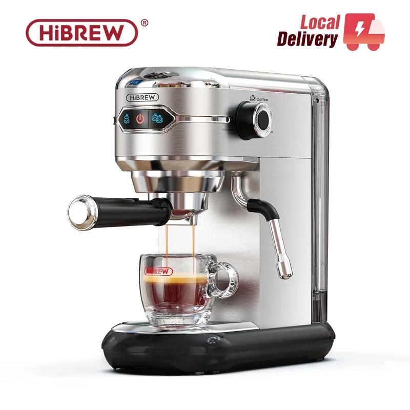 HiBREW Kaffeemaschine Cafetera 20-Bar Inox Halbautomatisch Superschlank ESE POD & Pulver Espresso Cappuccino Maschine Heißwasser H11