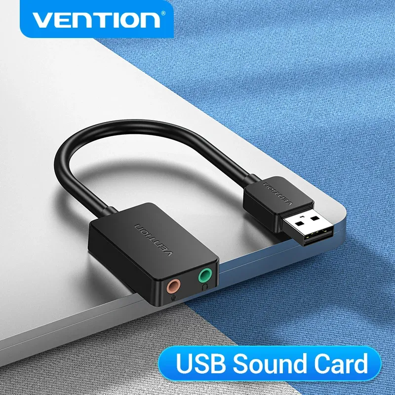 Vention Soundkarte USB auf 3,5 mm Audio-Interface-Adapter Externe Soundkarte für PC Laptop PS4 Headset Mikrofon USB-Soundkarte