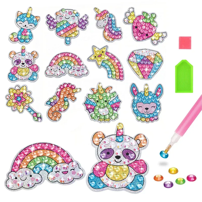 Kinder-Diamant-Malerei-Set mit großem Edelstein, DIY-Kunsthandwerk, magische 5D-Kristallfarbe nach Zahlen, Mosaik-Aufkleber, Jungen- und Mädchen-Diamant-Stickerei