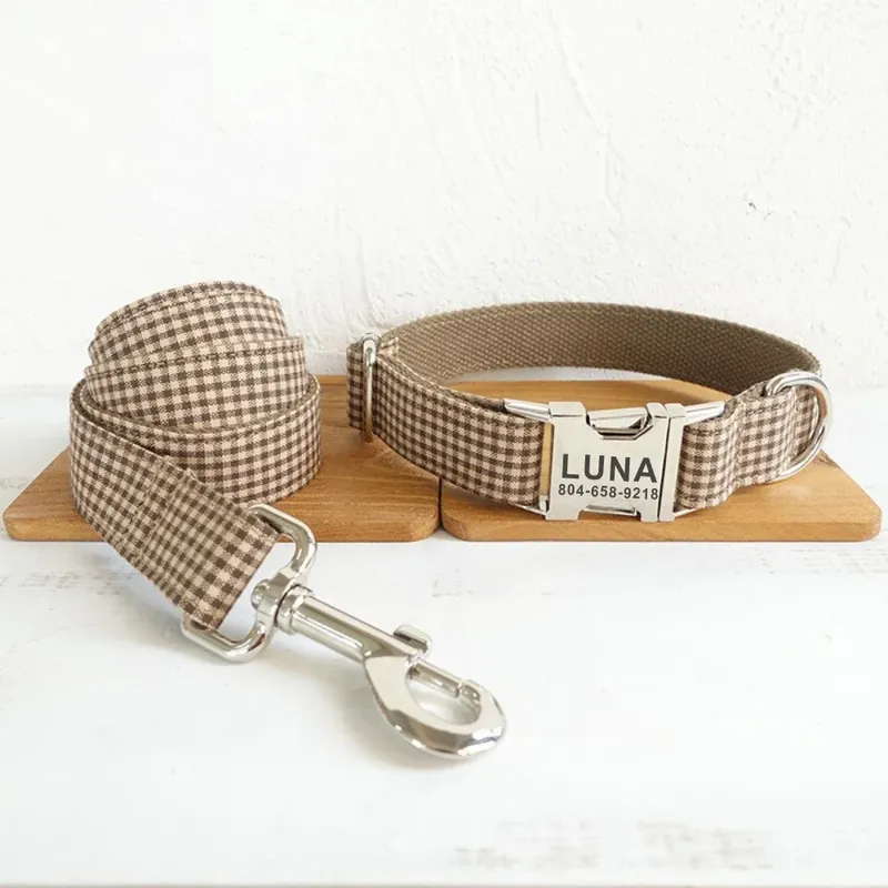 Personal isierte Haustier halsband angepasste Typenschild ID Tag verstellbare Anzug Faser Kaffee braune Katze Hunde halsbänder Blei Leine