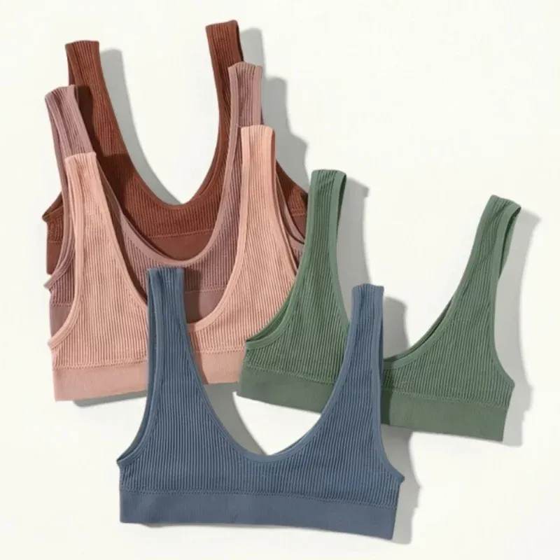 Damen Push-Up BH Kleine Körbchen Ohne Bügel Bralette U-Ausschnitt Gerippt Ohne Polsterung Unterwäsche Mehrere Farben Crop Top Damen Sexy Dessous M-XL